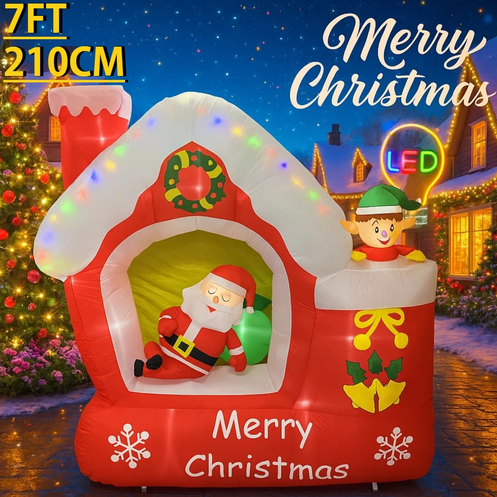 7FT في الهواء الطلق عطلة زينة عيد الميلاد نفخ منزل سانتا قزم اللعب مع أضواء LED عيد الميلاد ساحة ديكور لوازم زخرفة المنزل