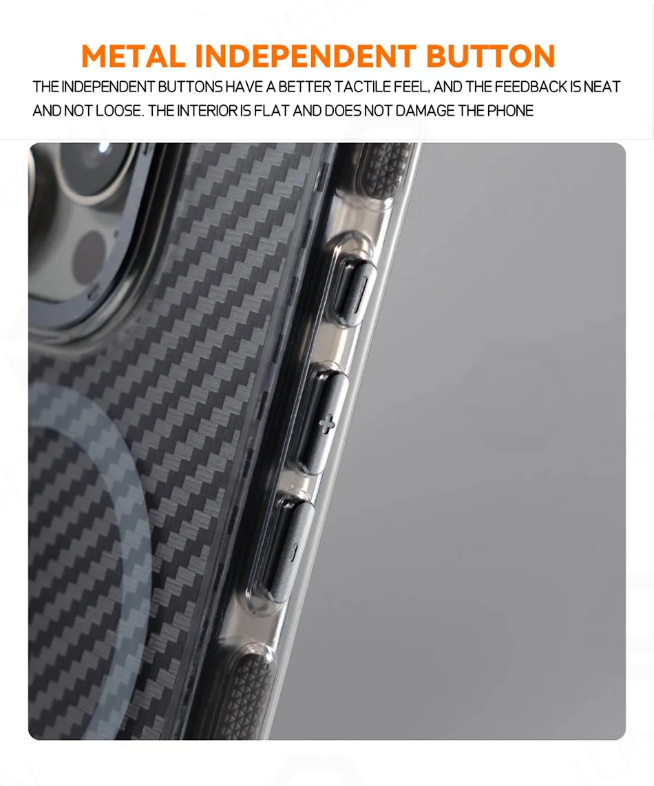 Funda de lente de aleación con marco de goma suave para iPhone 16, 15, 14, 13, 12 Pro Max, placa trasera texturizada de fibra de carbono para cubierta magnética Magsafe