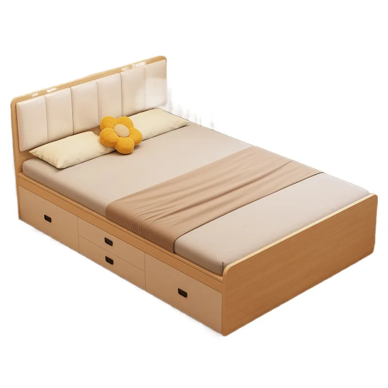 

Solid wood, tatami bed, high box, storage, panel double