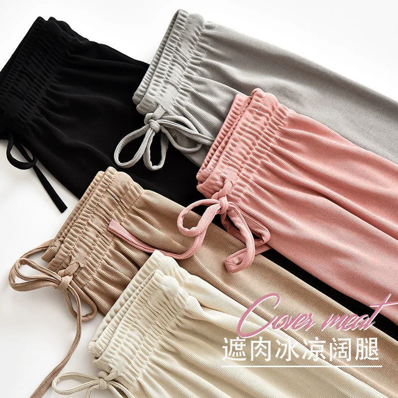 Ice Silk Wide Leg Pants for Women Summer High Waisted and Cool Straight Leg Pants for Mopping the Floor Small and Casual Thin
