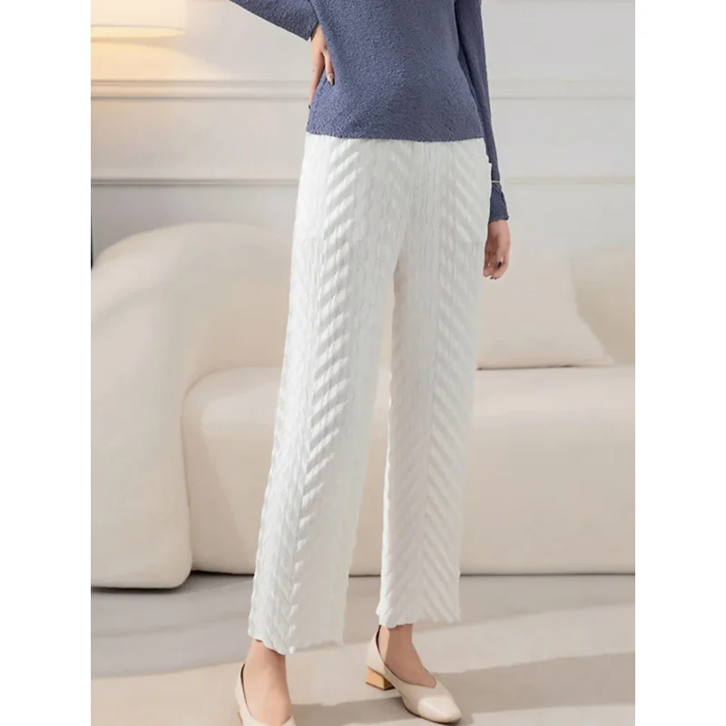 

Wide Leg Pleated Pants For Women Elastic Waist Solid Color Long Trousers Female Elegant Clothing 2023 Spring New