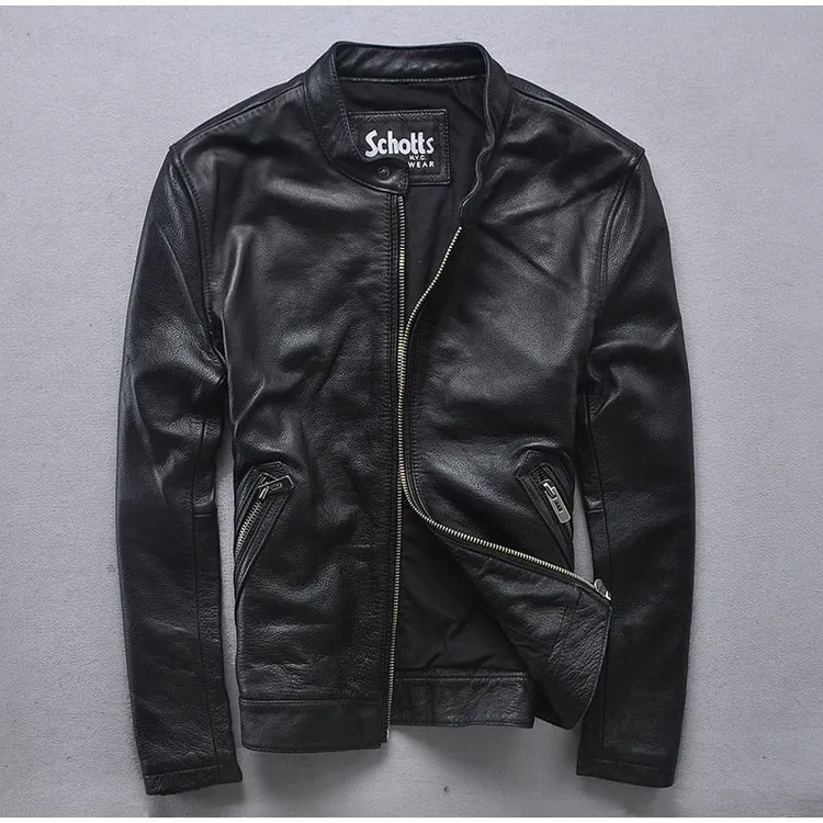 Schotts Herren-Oberbekleidung aus echtem Leder, Jaet Vintage Distred Ort Biker Jaet, Faionable Urban Sle, gerader Saum
