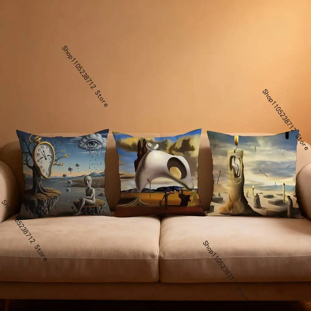 S-Salvador Dali The Persistence of Memory Clocks Pillow Case Plush Fabric Soft Pillowcase Sided Print Sofa Cushion Cover Throw