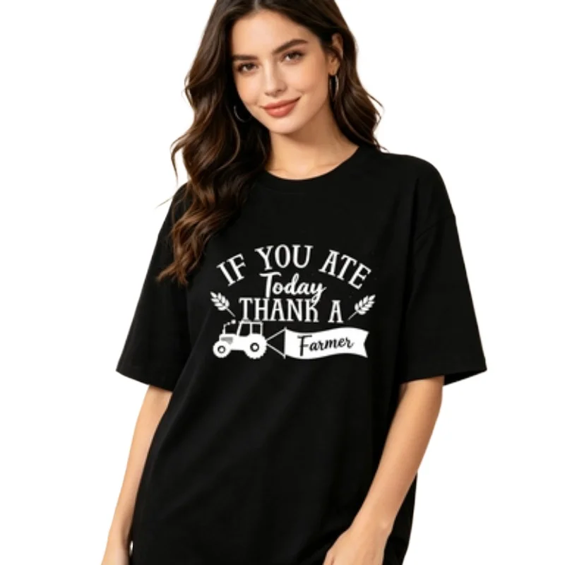 Farm Lover Women Cotton Tshirt If You Ate Today   Retro Letter Art Rustic Farm Tractor Casual Daily Short Sleeve Tees