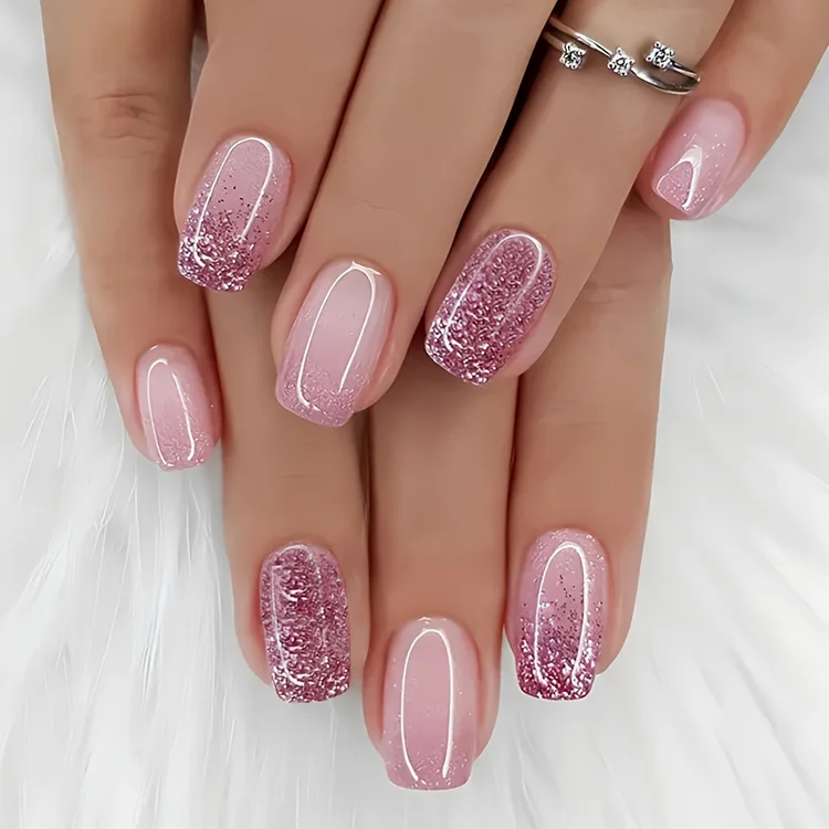 24 Stck kurze knstliche Ngel mit schimmerndem Pulver,  Ballett-Nagelkunst, vollstndige Abdeckung, franzsische, durchsichtige,  tragbare Nagel-Manikre-Spitzen fr Mdchen im Alltag - AliExpress 66