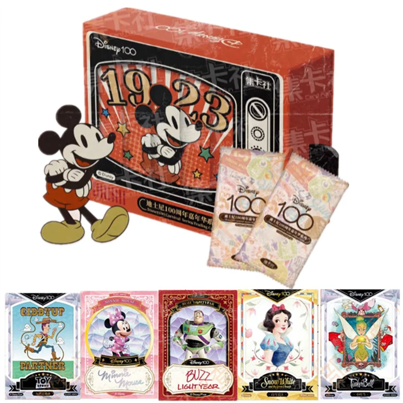 Card Fun Disney 100 Carnival Series Trading Cards for Children Mickey Friends Zootopia Stitch Bear Card Collection Kids Toy Gift