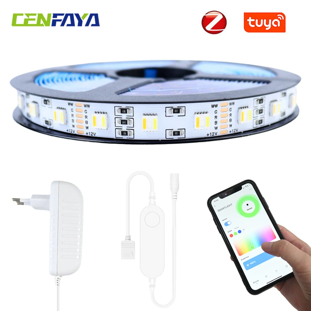 

Tuya Zigbee 5in1 RGB+CCT LED Strip Light 5050SMD 12V 1m 2m 3m 4m 5m RGBCW Flexible Band APP Control for Google Assistant Alexa