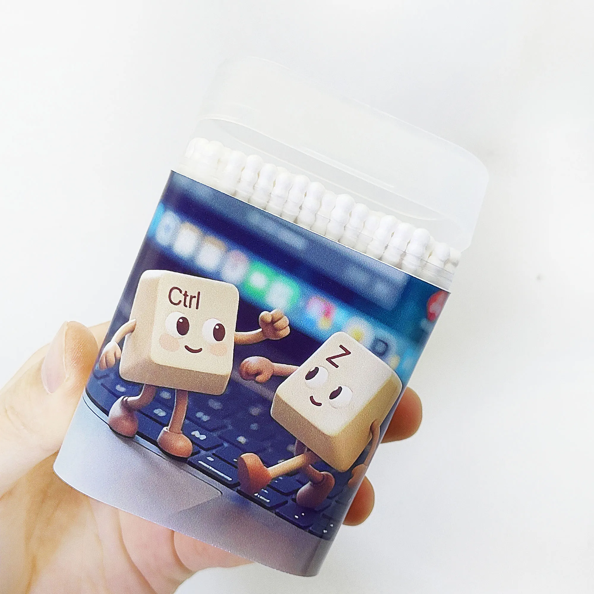 200 uds/600 Uds. Hisopo de algodón con tema de teclado creativo hisopo de algodón de palo fino redondo en espiral de doble cabeza multifuncional.