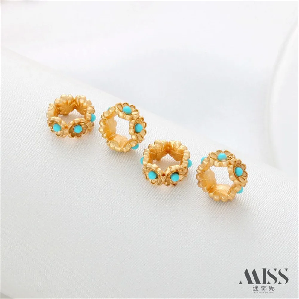 

18K Gold-plated Matte Gold with Zircon Running Ring, Large Hole Separated Bead DIY Bracelet, Necklace, Clasp Accessories