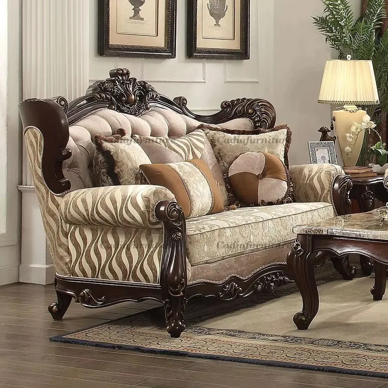 European Style Fabric Sofa Set Chenille Fabric Wrapped Sofas Solid Wood Frame Sofa Factory Direct Sales