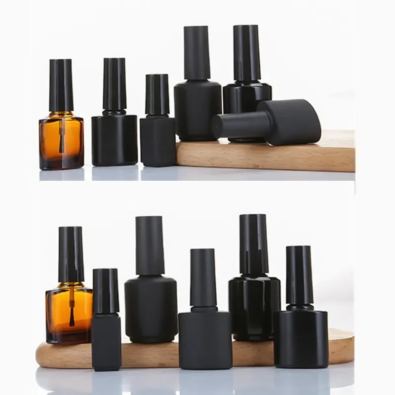 Empty Nail Polish Bottles Black Glass Travel UV Nail Gel Refillable Bottles with Brush Cosmetic Containers 5/10/15mL