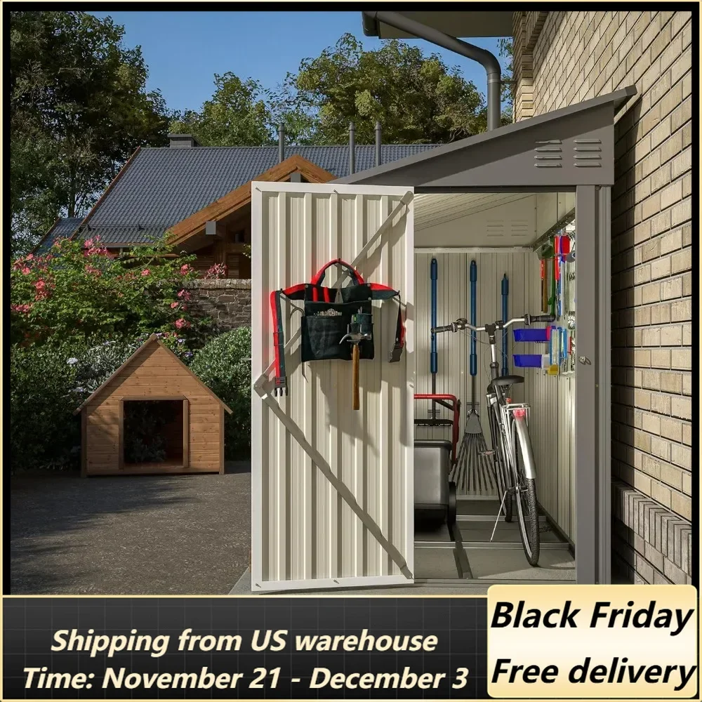 

4' x 8' Metal Outdoor Storage Shed Lean to Storage Shed Garden Tool Storage House w/Lockable Door and 2 Air Vents for Backyard