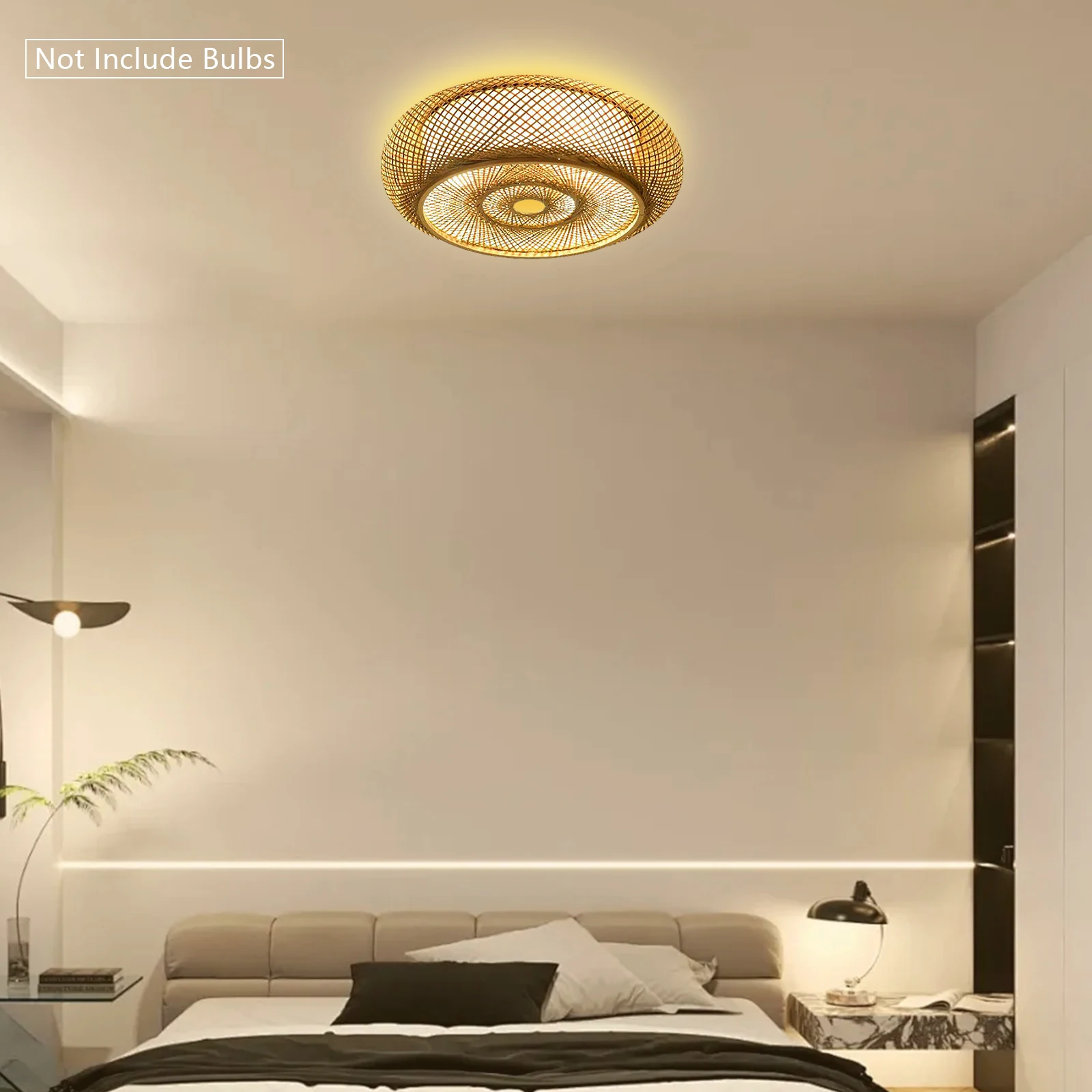 40cm/50cm Rattan Ceiling Lamp Modern Minimalist Bedroom LED Fan Light Restaurant Acrylic Export Light (Bulb Not Included)