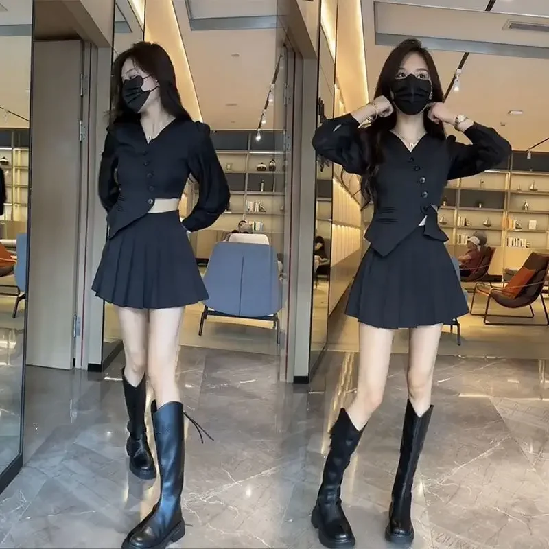 Skirt 2 Pieces Sets for Women Pleated Woman Outfit Long Sleeve Sexy Office Formal Event Summer Fashion 2024 Vacation Korea Full