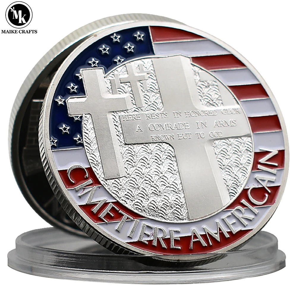 

Normandy Cimetiere Americain Memorial Commemorative Coin Metal Silver Plated Challenge Coin Collection Gift