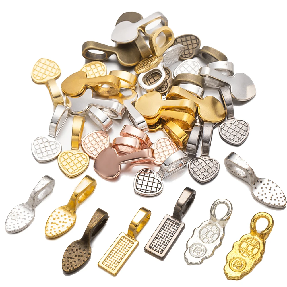 20/50pcs Spoon Glue-on Flat Pad Pendant Bail Oval Scrabble Linking Charm Bails Charm Connector Hangers for DIY Jewelry Making