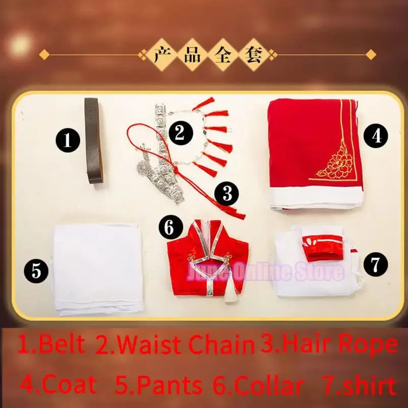 Qq38Tian Guan Ci Fu Hua Cheng Heaven Oficial Han Fu Cosplay Adereços Roupas Vermelhas Peruca Fantasia de Halloween Festa Masculina