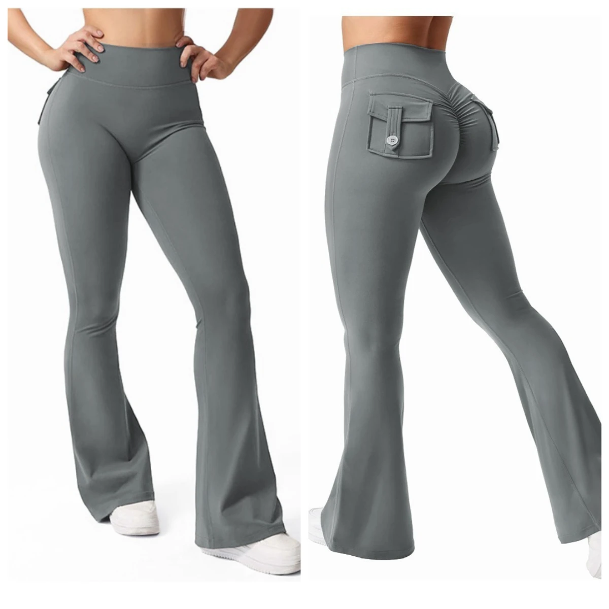 The Latest Women's Wide-leg High-elasticity  Leggings Tooling Pockets  Pants Hip-lifting Sports Fitness Pants Micro