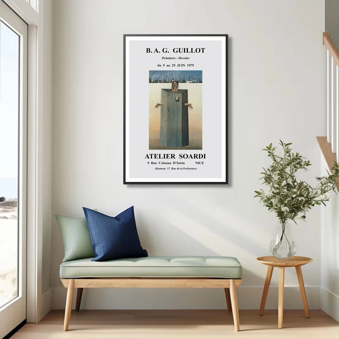 إعادة طباعة ملصق معرض فرنسي عتيق لعام 1975 لأعمال B.A.G. المقصلة المشارك قماش طباعة ديكور المنزل طلاء جدران