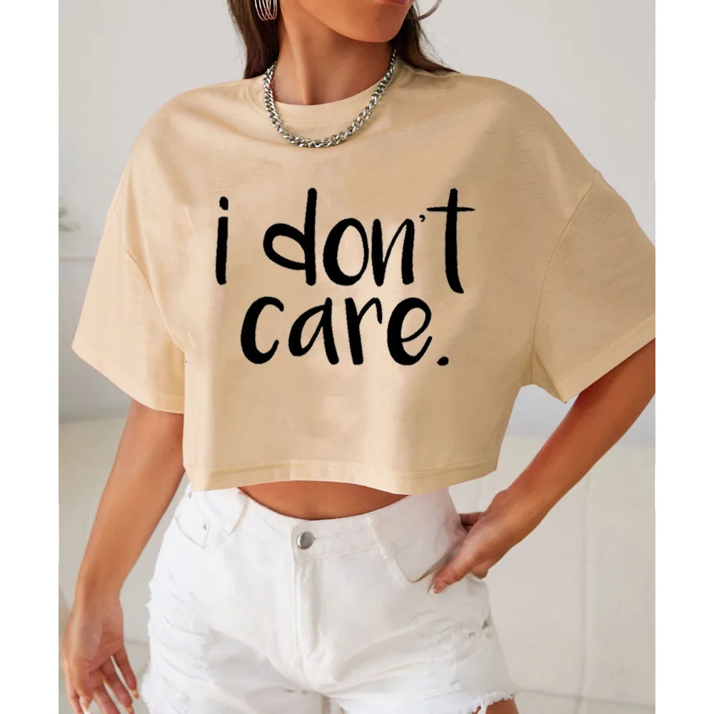 I Don't Care Print Crop Tee T-Shirt