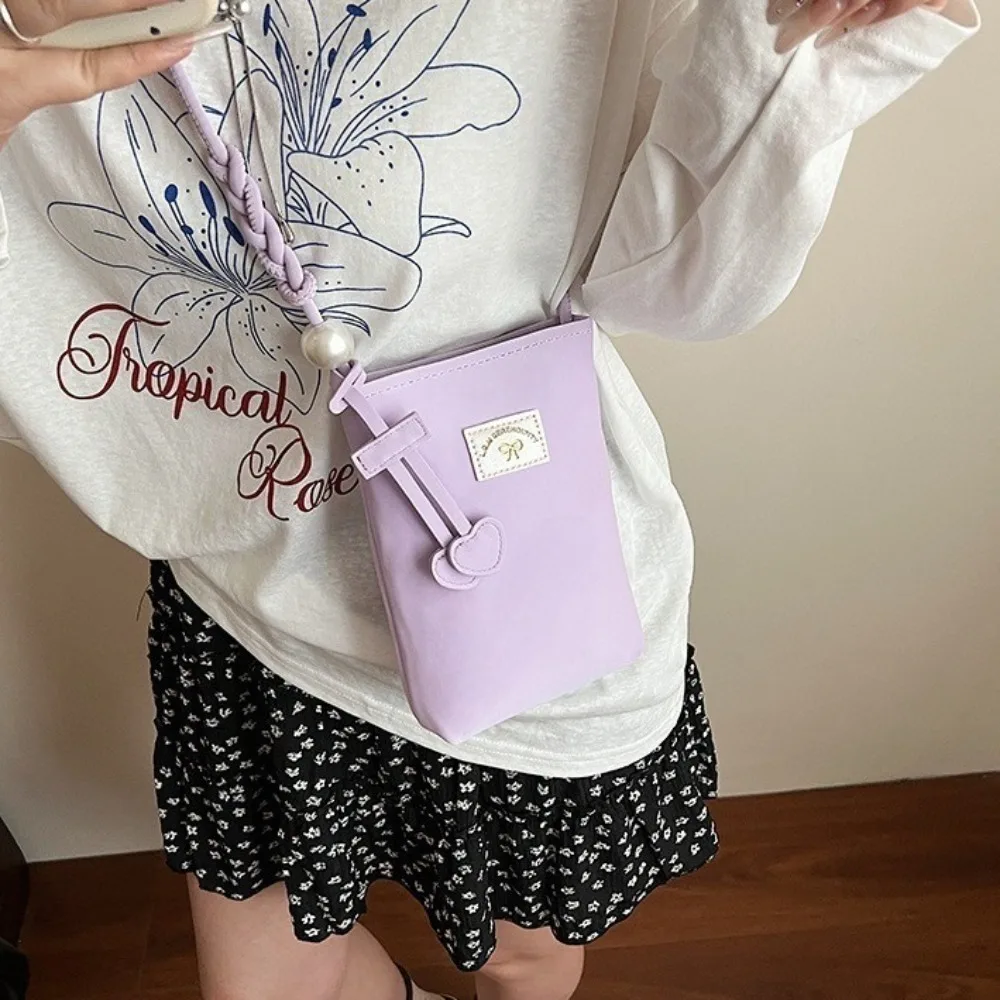 

PU Leather Mini Crossbody Bag Solid Color Multifunctional Small Square Bag With Heart Pendant Storage Bag Single Shoulder Bag