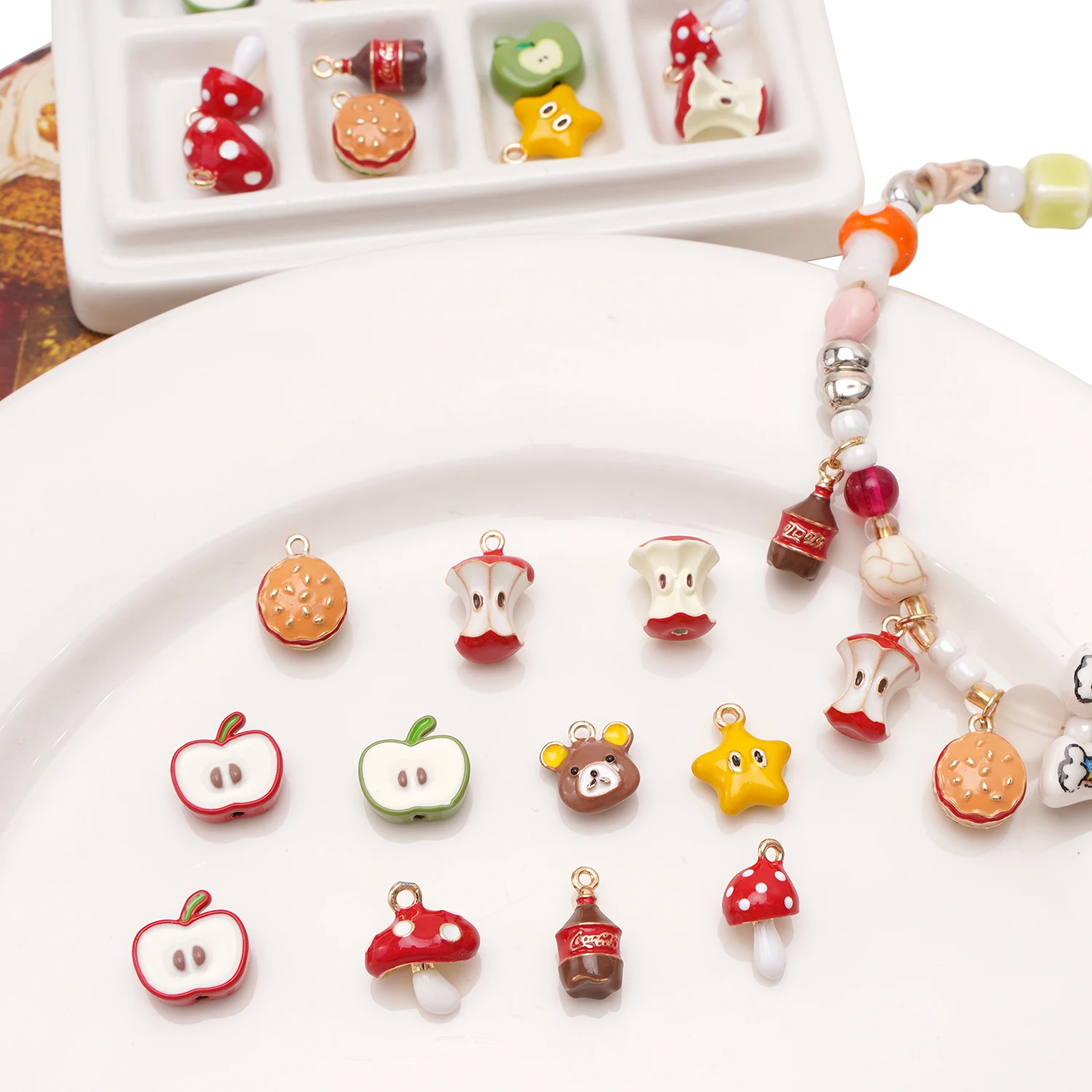 

1PC Assorted Shapes Cute Metal Charms Set Apple Mushroom Cola Star Bear Alloy Pendants for DIY Necklace Bracelet Jewelry Making