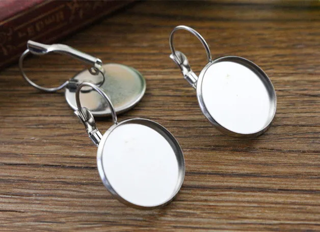 ( No Fade ) 16mm 10pcs Stainless Steel French Lever Back Earrings Blank/Base,Fit 16mm Glass Cabochons,Buttons-M4-31