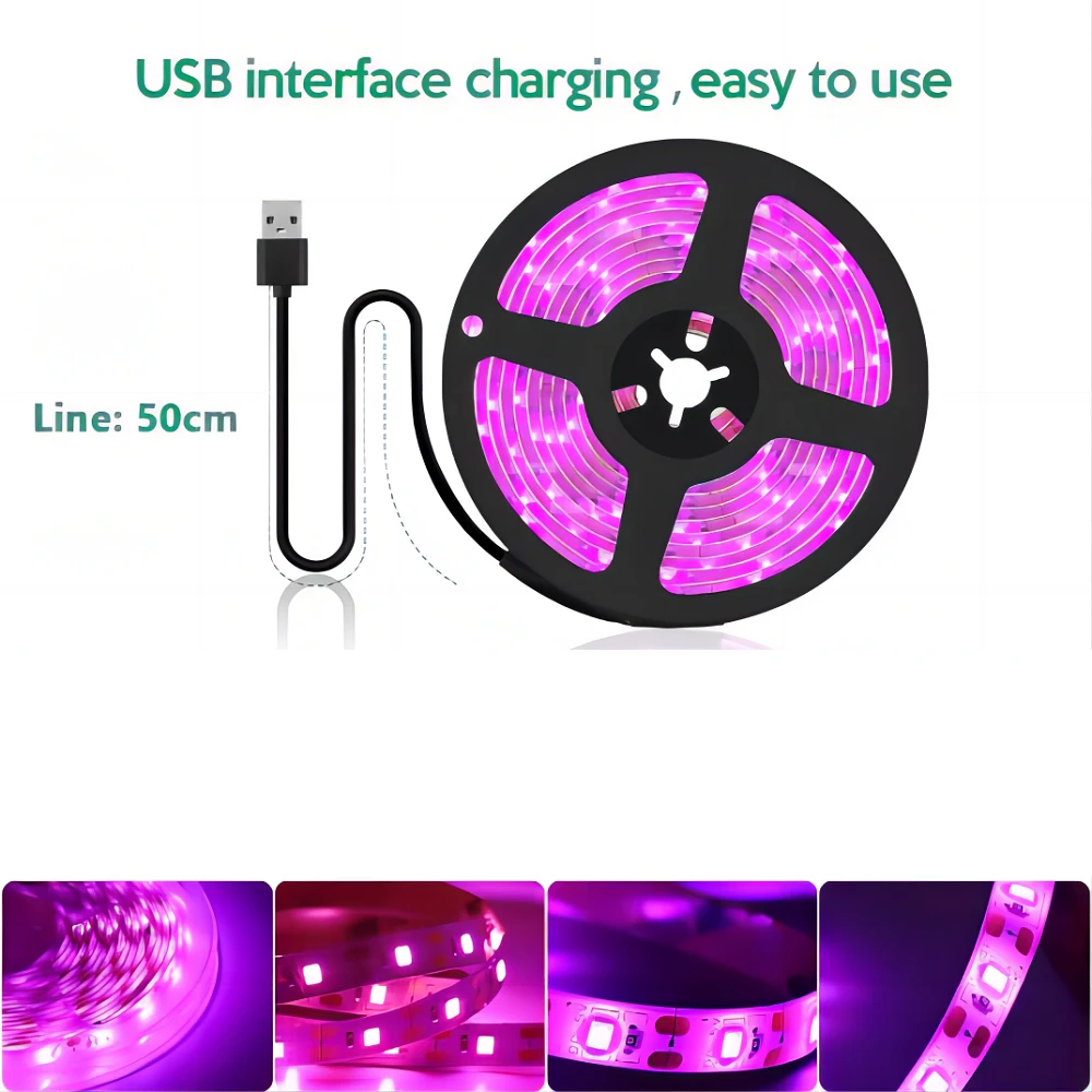 1 Roll Dc 5V Full Spectrum Growing Plants Flower Strip Smd2835 Usb Interface Geschikt Voor Indoor Zaden Zaailing Kieming