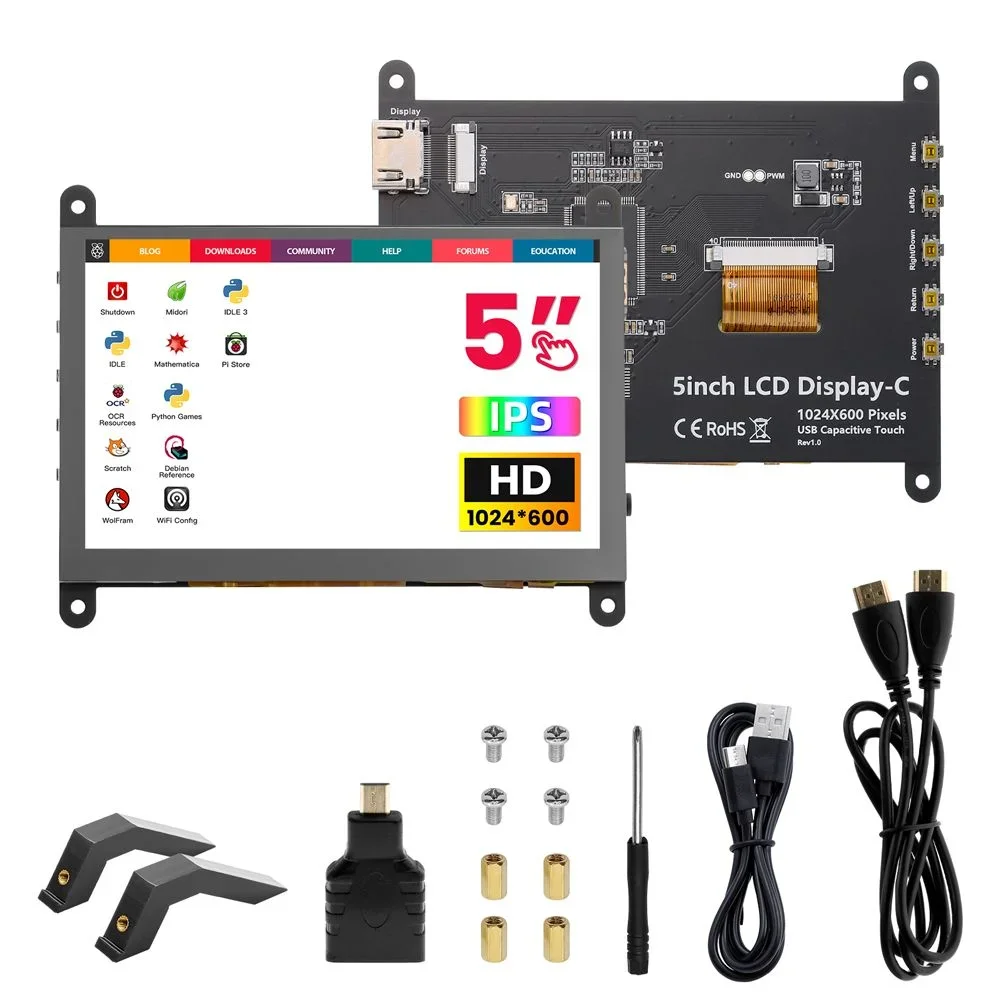 Hot Sale 5inch IPS HD Display-C with Headphone Jack 1024*600 Touch Screen Compatible with RaspberryPi/BB Black