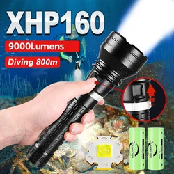 Linterna de buceo superbrillante de, linterna de buceo XHP160 recargable de modo único, lámpara subacuática de 800m, linterna impermeable IPX8