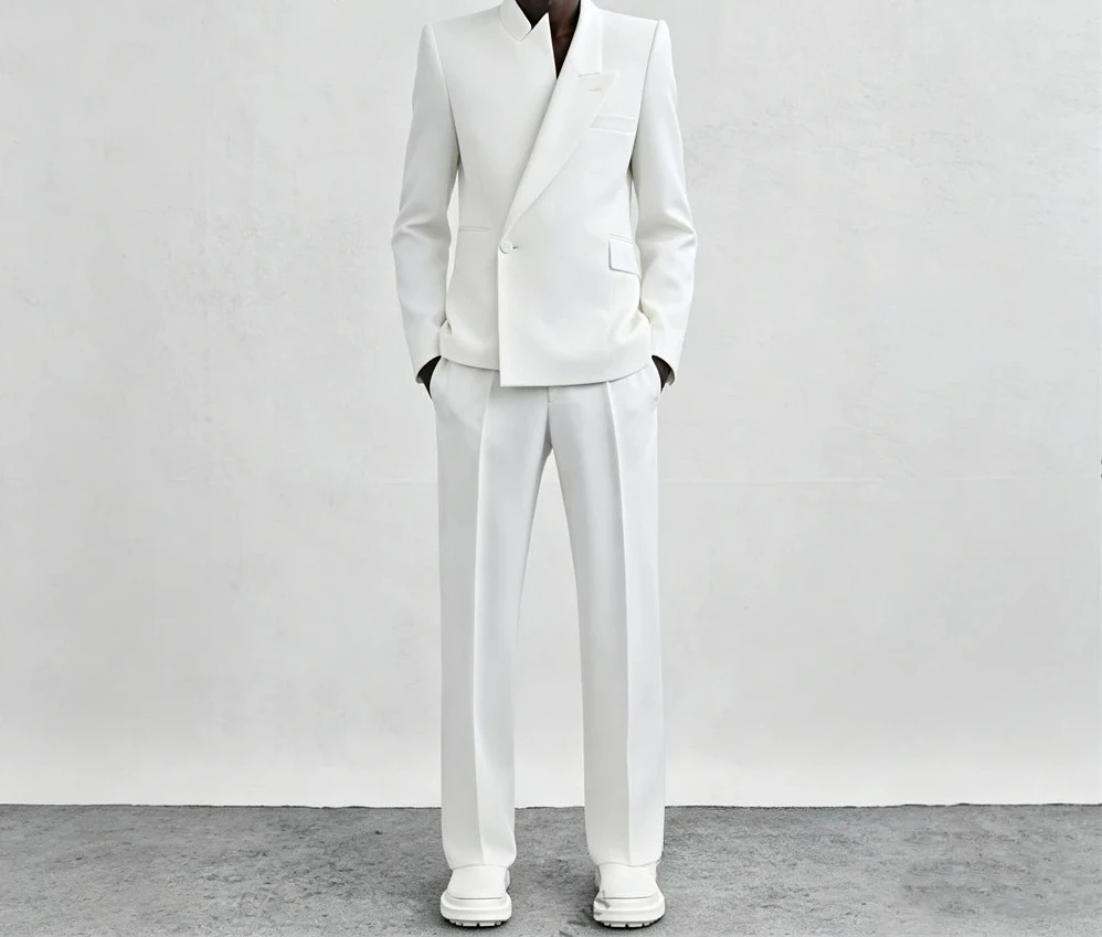 High End Side Button Formal Suit Set for Men, Two Piece Including Jacket Pants Tailored Fitting Tuxedo Blazer Trousers