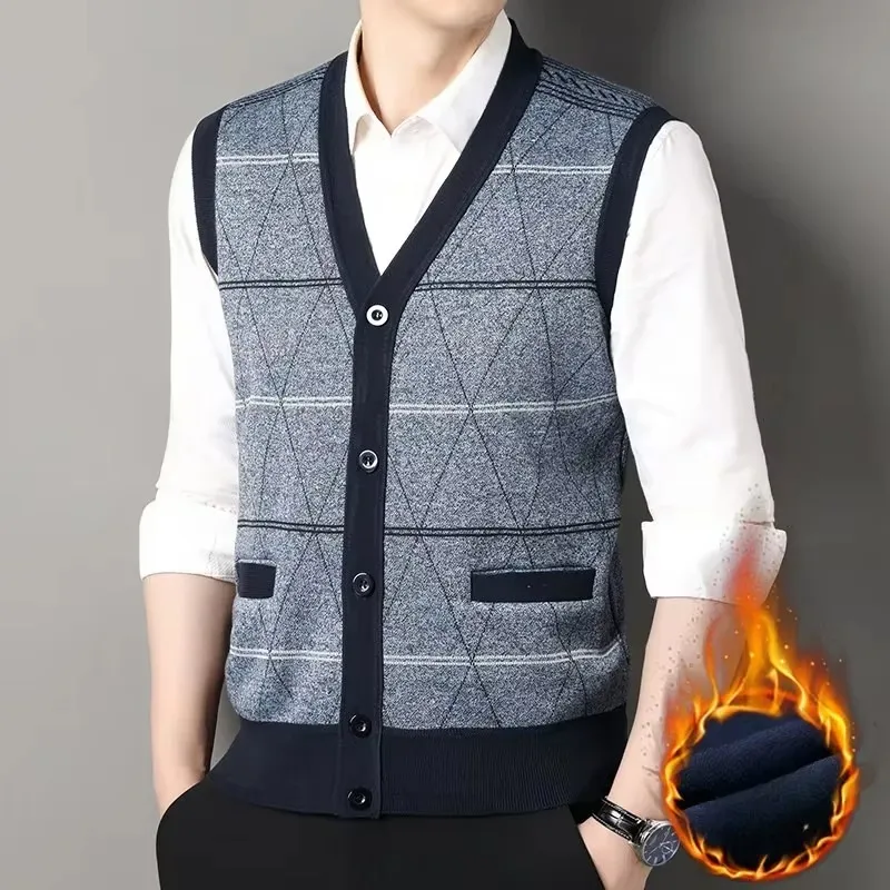 Cardigan Sweater Vest Men\'s Autumn and Winter Warm and Slim Fit Knitted Vest Mens Sweater