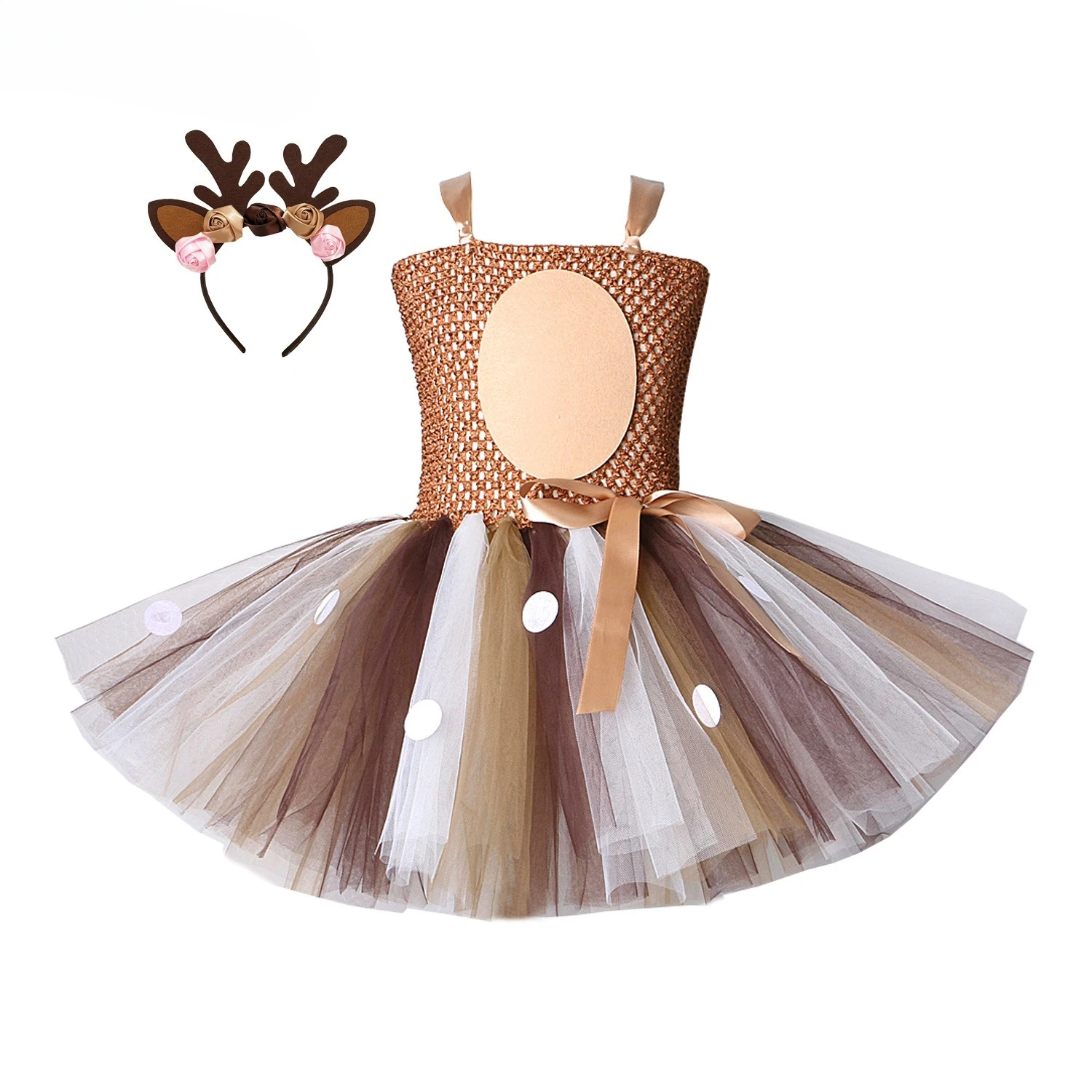 

Girls Christmas Elk TUTU Skirt Headband Animal Deer Cosplay Costume Children New Year Dress Girl Mesh Fluffy Princess Dress ZZ12