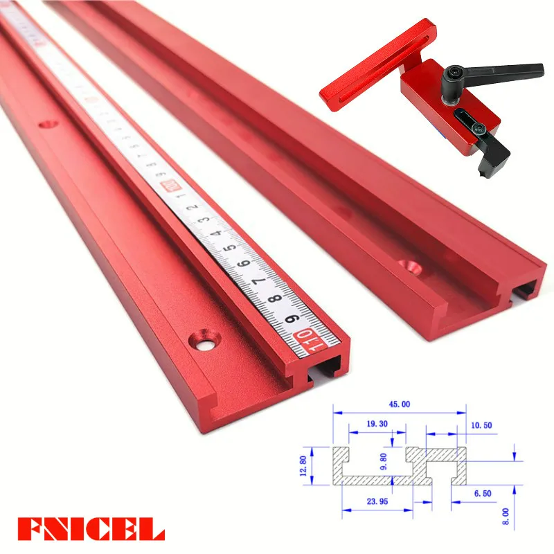 Rieles en T de aleación de aluminio, modelo de ranura de 45 T y tope de pista de inglete estándar, herramienta de carpintería para mesa de enrutador de banco de trabajo