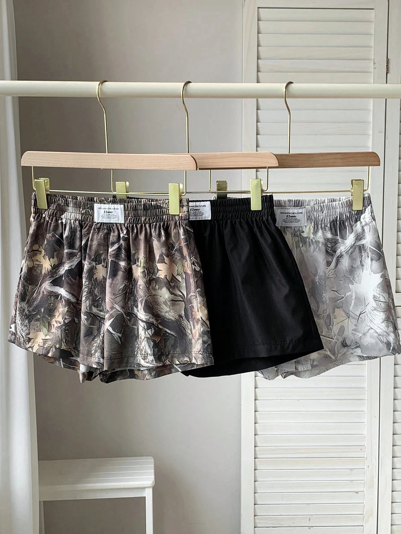 Three-Piece Set of Three-Color American-Style Jungle Camouflage Shorts, Elastic Waist, Wide-Leg, Loose-Fitting, Versatile, Thin Casual Sports Shorts