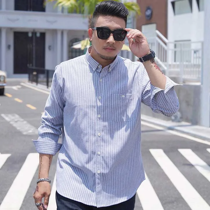 Striped Shirts for Men 9XL Long Sleeve Casual Oversized Loose Shirt Plus Size Business Shirt Big Size Male Tops 68-175KG