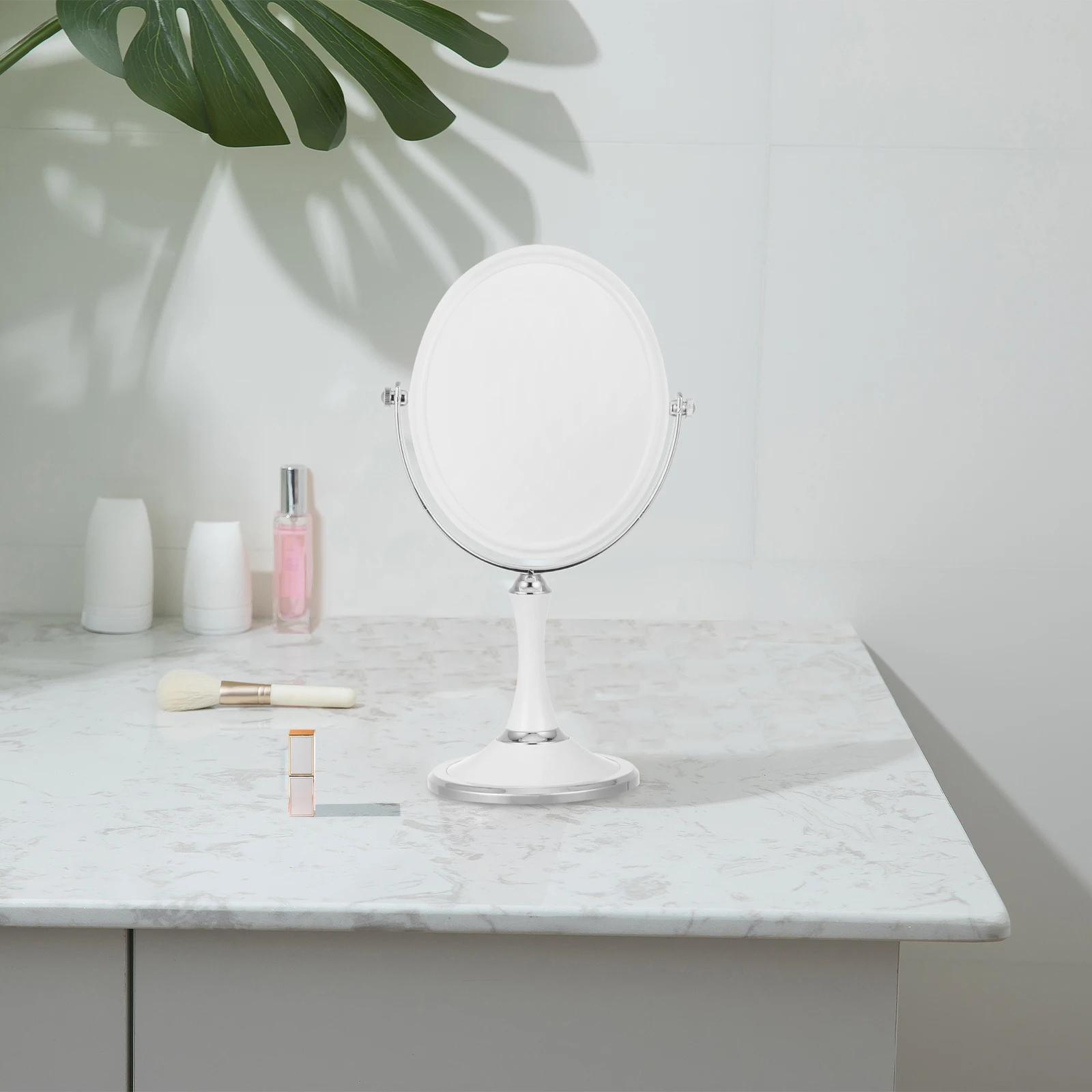

Vanity Table Double-sided Mirror Swivel Rotatable Desktop Makeup White Beauty Tabletop