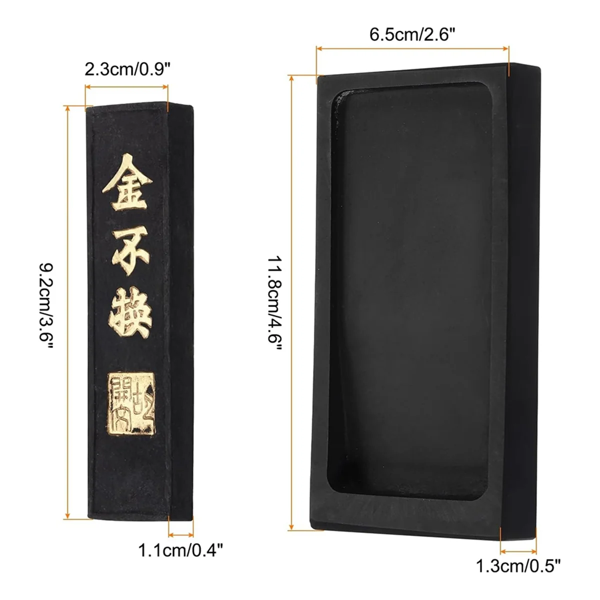 4 Inch Chinese Calligraphy Ink Stone with Ink Stick, Rectangle Ink Stone Tray for Traditional Calligraphy Practice