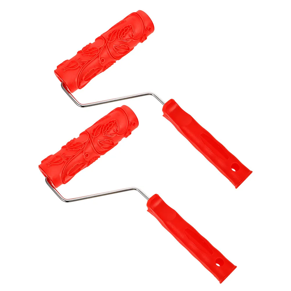 2Pcs Portable Wear-Resistant Textured Rubber Paint Roller Embossing Pattern Wall Decor Drywall Texture Roller DIY Wall Painting