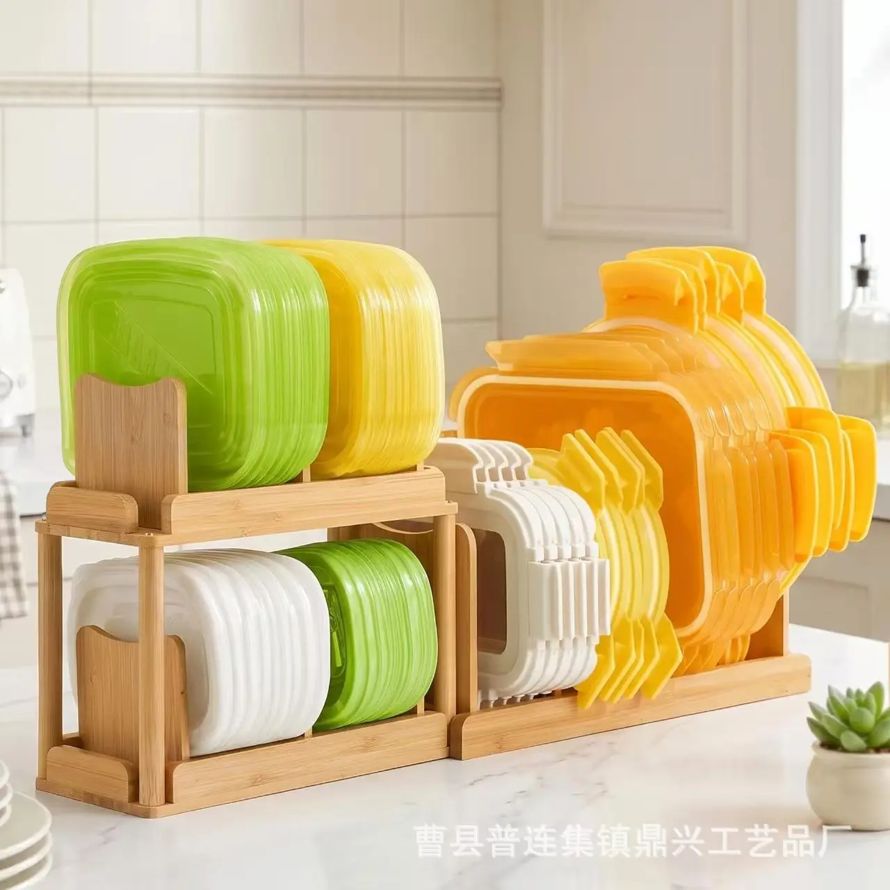 Solid Wood Two Tier Pot Lid Organizer Desktop Cookware Dish Divider Rack Bowls Plates Tea Accessories In Kitchen Cabinets Or On