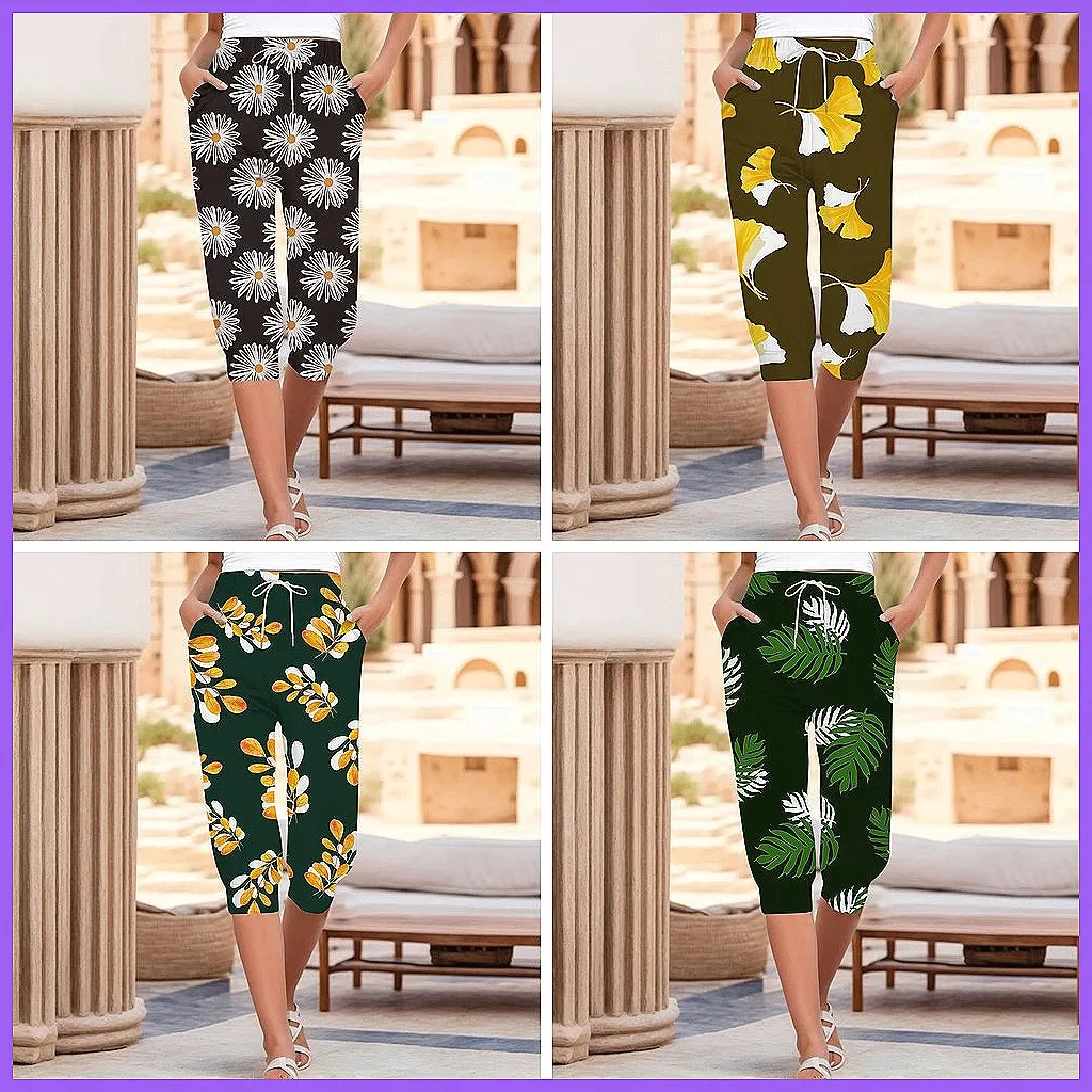 

** Retro Printed Cropped Sweatpants for Women, Loose Fit Jogging Pants with Drawstrings ** (Characters: 74)