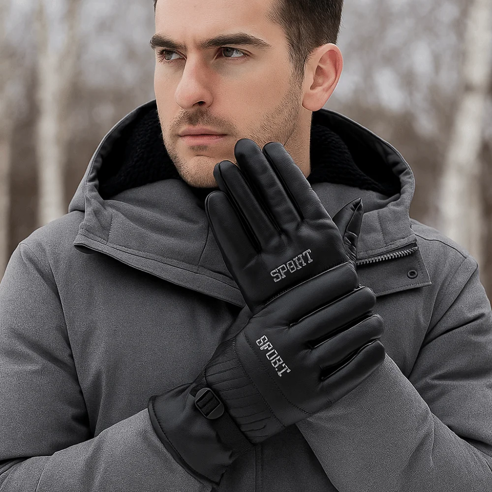 

Подарочные черные зимние лыжные перчатки, многофункциональные водонепроницаемые мужские кожаные варежки, сохраняющие тепло, ветрозащитные перчатки для вождения, велоспорт