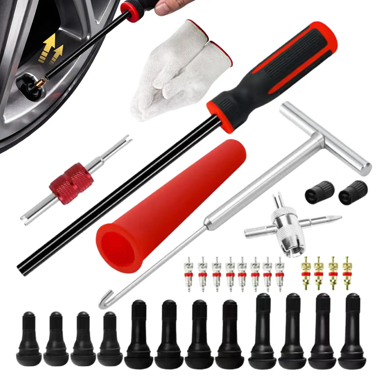 31pcs Valve Stem Removal Installation Tool Set Heavy-Duty Rust-Resistant Quick Ergonomic Tire Valve Core Removal Tool Kit