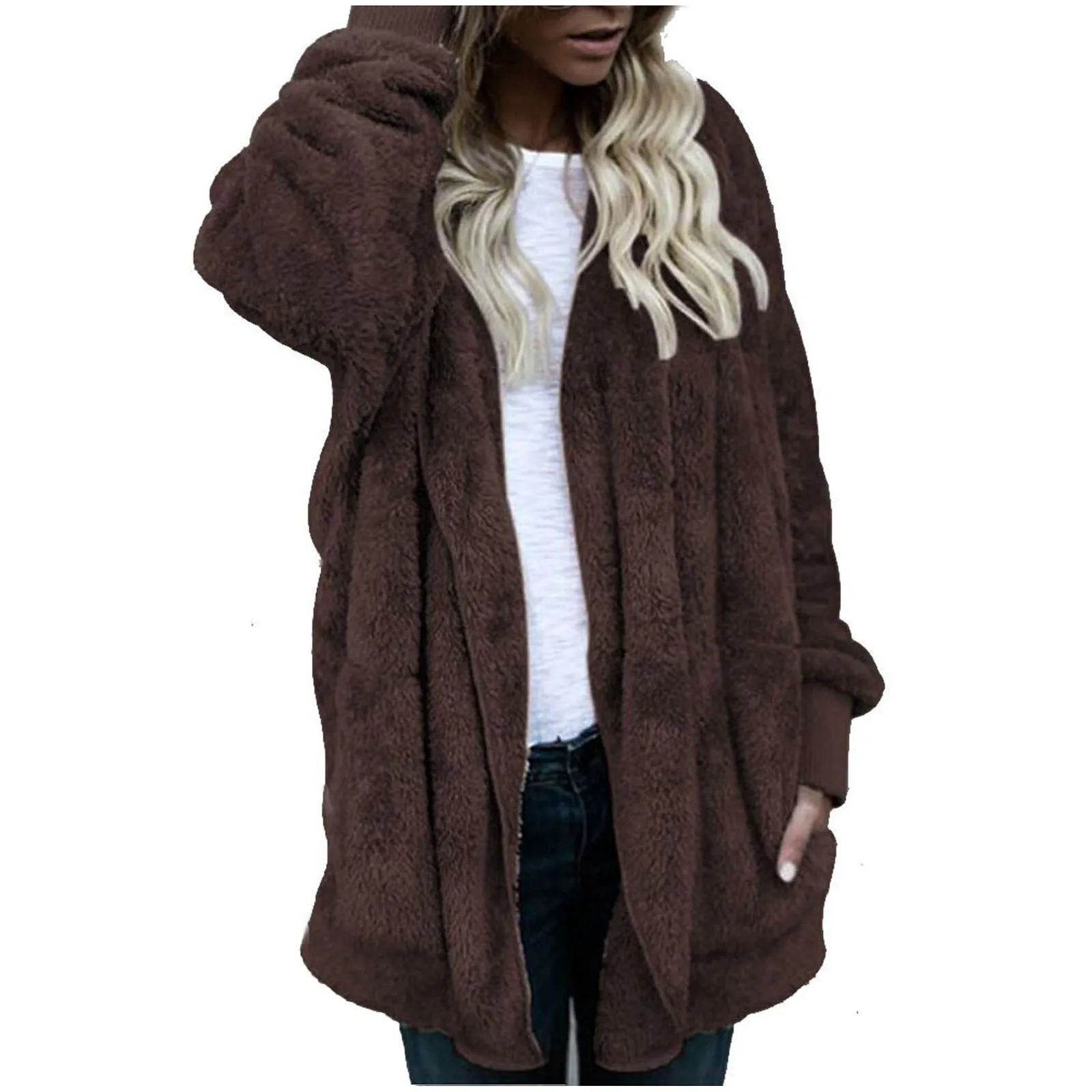 Plus Size Women Winter Warm Coat Jacket Outwear Ladies Cardigan Coat Double Sided Velvet Hooded Coat New Fashion Simple 2023