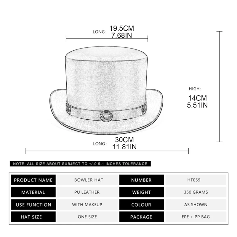 PU Pork Pie Hat Steampunk Top Hat Magician Hat BowlerTop Hat Steampunk Hat