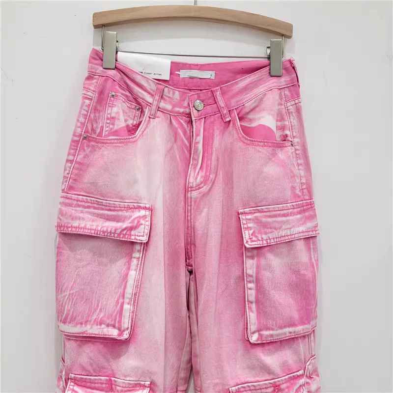 Amerikanische gerade Jeans Damen Herbst neue Multi-Pocket-Arbeitskleidungshose Design Sense locker sitzende Hose mit weitem Bein