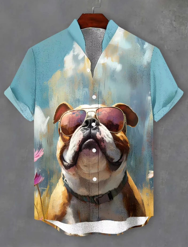 

3D Print Funny Animal Pattern Men's Shirts Short Sleeve Button Down Lapel Shirts For Summer Oversized Tops Casual Hawaiian Shirt