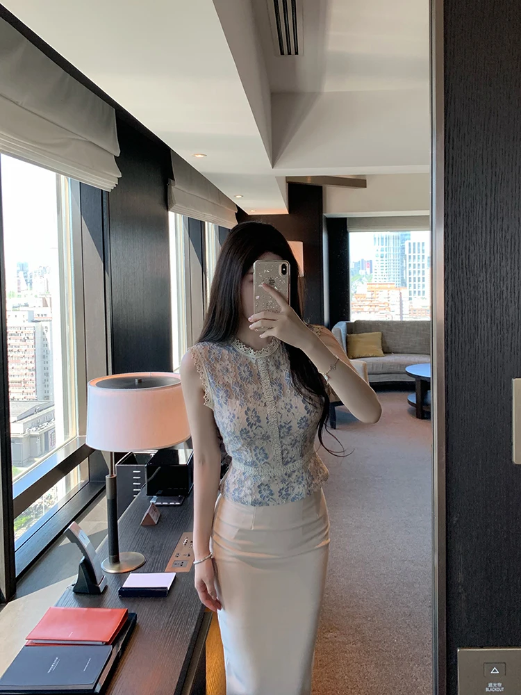 

Элегантный кружевной топ для женщин, летний модный комплект из хлопка, с круглым вырезом, французский стиль, размер для взрослых