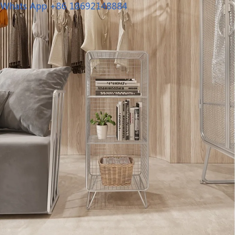 Bay Window Bookshelf Iron Art Bookshelf Floor-standing Clothing Store Small Storage Shelf Bedside Storage Stainless Steel