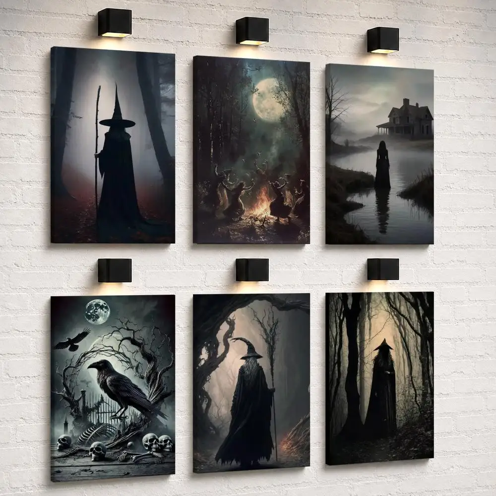 Dark Academia Art The Witch Demon Framed Wall Painting Ready to Hang Canvas Art Poster for Living Room Bedroom Home Decor Decals